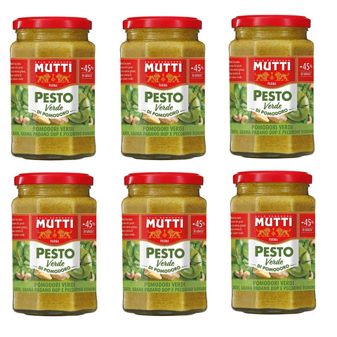 Mutti Pesto Verde Pomodori Verdi Grünes Tomatenpesto Pasta Sauce 100% italienische Tomate Glas 180 g Würzsaucen mit Cashewnüssen, Grana Padano und Pecorino Romano italienisch Original