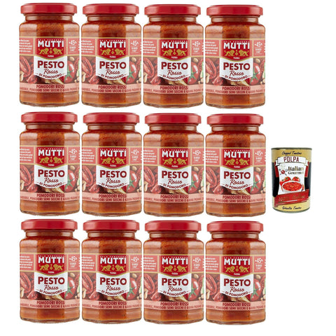 Mutti Pesto Rosso Pomodori Rossi Rotes Tomatenpesto Pasta Sauce 100% italienische Tomate Glas Würzsaucen mit Mandeln 12x180g Original italienisch