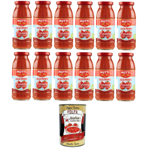 Mutti Salsa Pronta Pizzutello Ready Pizzutello-Sauce Leichter Geschmack 12x300 g italienisch Original + kostenlos polpa 400 g