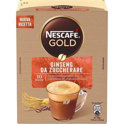 Nescafe Instantkaffee Nescafe NESCAFÉ GOLD Ginseng für zuckerlöslichen Kaffee mit Milch und Ginseng, 10 Beutel à 6 g (60 g) 6x Original italienisch inkl. Italian Gourmet Polpa 400g 5941017015715