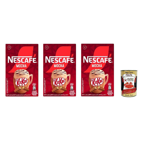 Nescafe Instantkaffee Nescafe NESCAFÉ KitKat Mocha, Instantkaffee mit Milch und Kakao, 3 Packungen mit 7 Beuteln x 21 g Original italienisch inkl. Italian Gouret Polpa 400g 8445291484634