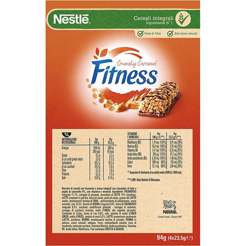 Nestlé Müsliriegel Nestlé Fitness Crunchy Caramel Müsliriegel Vollkornriegel mit Schokolade und Knuspriges Karamell ( 8x 94g + 4 x 23,5g italienisch Original 5900020024923