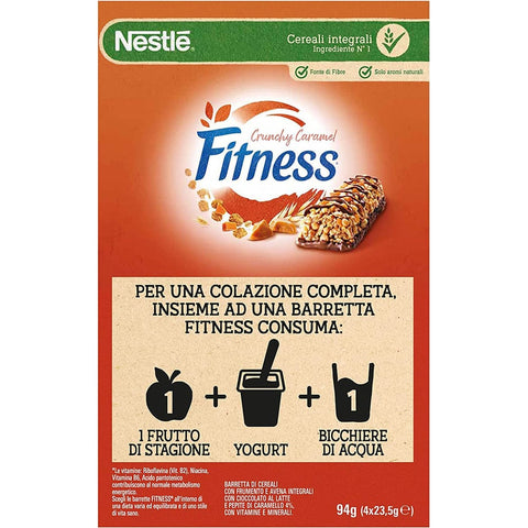 Nestlé Müsliriegel Nestlé Fitness Crunchy Caramel Müsliriegel Vollkornriegel mit Schokolade und Knuspriges Karamell ( 8x 94g + 4 x 23,5g italienisch Original 5900020024923
