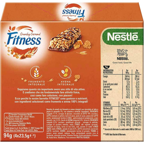 Nestlé Müsliriegel Nestlé Fitness Crunchy Caramel Müsliriegel Vollkornriegel mit Schokolade und Knuspriges Karamell ( 8x 94g + 4 x 23,5g italienisch Original 5900020024923