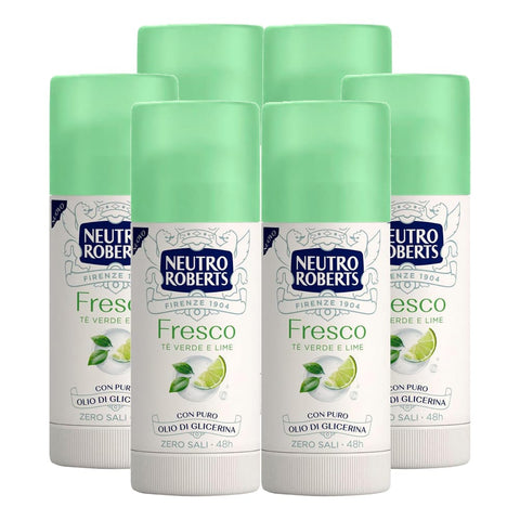 Neutro Roberts Deo Neutro Roberts Deodorant Stick Fresco Zero Salze Wirksam 48h Duft Grüner Tee und Limette - 6 Flaschen à 40 ml 6x italienisch Original 8002410012354