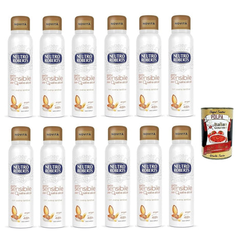 Neutro Roberts Deo Neutro Roberts Deodorante Spray Avena, Deospray für Empfindliche Haut mit Hafer und Argan, Wirksam 48 Stunden Ohne Salze und Alkohol - 12x150 ml italienisch 8002410011852