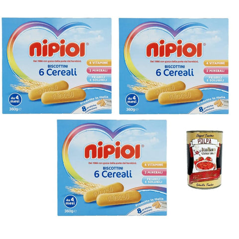Nipiol Biscottini Snack Kuchen & Backwaren Nipiol Biscottini 6 Cereali 3x360 g italienisch Original Pastasauce + kostenlos polpa 400 g 8032804040014