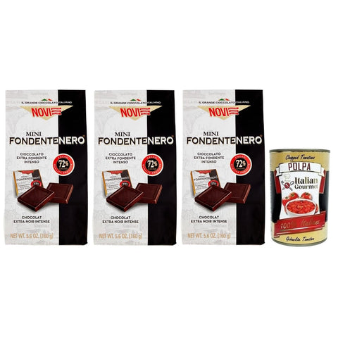 Novi Riegel Novi Mini Fondentenero Intensive Extra Dunkle Schokolade 72% Kakao Beutel 160 g 3x italienisch Original Pastasauce + kostenlos Polpa di Pomodoro 400 g Dose 8006380230039