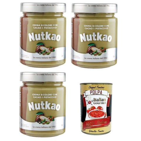 Nutkao Koch- & Backzutaten Nutkao Crema Bicolore con Cacao e Pistacchio Zweifarbige Creme mit Kakao und Pistazien 3x330 g italienisch Original Pastasauce + kostenlos Polpa 400 g 8008245005691