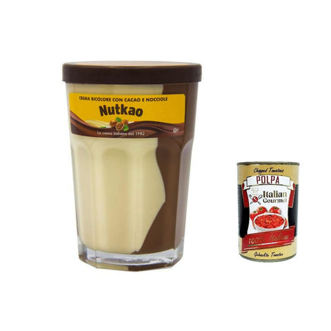 Nutkao Schokoladenaufstrich Nutkao Crema Bicolore Cacao,Nocciole e Vaniglia, Streichfähige Creme Kakao mit Haselnüssen und Vanille, 400g Glas 3x Original italienisch inkl. Italian Gourmet Polpa 400g 8008245004410