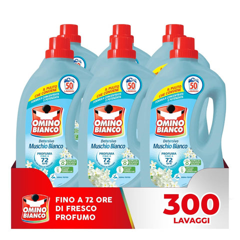 Omino Bianco Spezialwaschmittel Omino Bianco - Flüssigwaschmittel 300 Waschgänge respektiert Farben und Stoffe frischer Duft mit weißer Moschus-Essenz x 6 Packungen 2000 ml italienisch 8003650023001