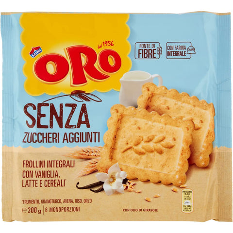 ORO SAIWA Frollino Integrale Vollkornkekse mit Vanille Milch und Müsli 300g Vollkorn-Shortbread ohne Zuckerzusatz biscuits cookies 100% Italienische Kekse 12x Original italienisch