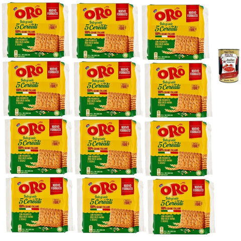 ORO SAIWA Snack Kuchen & Backwaren ORO SAIWA 5 Cereali, Vollkreidekekse mit Weizen, Reis, Gerste, Hafer und Roggen, Magnesiumquelle und voller Ballaststoffe, 100% italienischer Weizen, 12x 420 g Original italienisch inkl. Italian Gourmet Polpa 400g 8032804040014