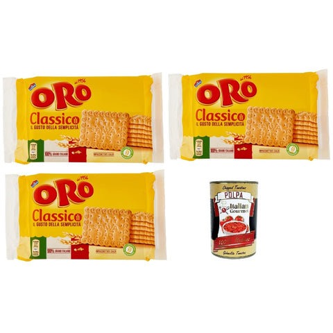 ORO SAIWA Snack Kuchen & Backwaren ORO SAIWA Biscotti Classici, Italienische klassische Kekse zum Frühstück, 100% italienischer Weizen, 3x 250 g Original italienisch inkl. Italian Gourmet Polpa 400g 8032804040014