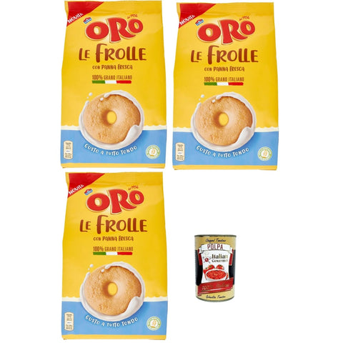 ORO SAIWA Snack Kuchen & Backwaren ORO SAIWA Le Frolle con Panna Fresca- Italienische Mürbeteigkekse mit Sahnegeschmack,biscuits 100 % italienische Milch, 3x 350g Original italienisch inkl. Italian Gourmet Polpa 400g 8032804040014