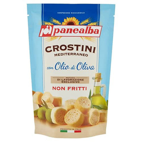 Panealba Crostini Mediterraneo con Olio di Oliva Croutons mit Olivenöl Gesalzener Snack Nicht Gebraten Nicht Frittiertes 100 g italienisch Original
