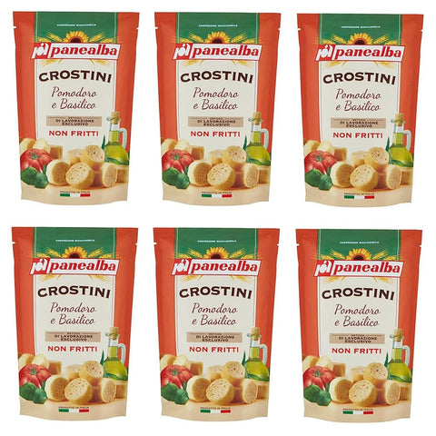 Panealba Brot- & Käsestangen Panealba Crostini Pomodoro e Basilico Croutons mit Tomate und Basilikum Gesalzener Snack Nicht Gebraten Nicht Frittiertes 100 g italienisch Original 8002333007918