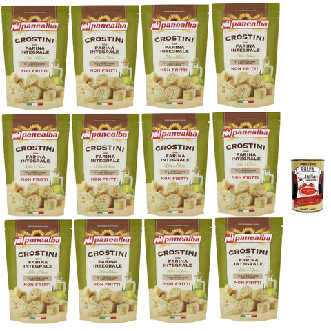 Panealba Crostini con Farina Integrale e Olio di Oliva, Croutons mit Vollmehl und Olivenöl Gesalzener Snack Nicht Gebraten Nicht Frittiertes, 12x 80 g italienisch Original