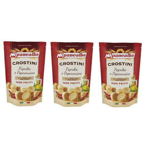 Panealba Salat-Toppings Panealba Crostini Paprika e Peperoncino Croutons mit Paprika and Chilli Gesalzener Snack Nicht Gebraten Nicht Frittiertes 100 g italienisch Original 8002333009516