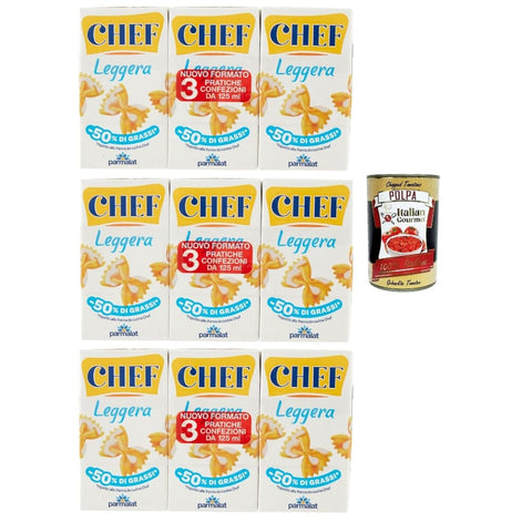 Parmalat Crème Fraîche, Sauerrahm & Sahne Parmalat Chef Leggera Kochsahne Light,3 pack,(9 x 125 ml), Doppelpackung Original italienisch inkl. Italian Gourmet Polpa 400g