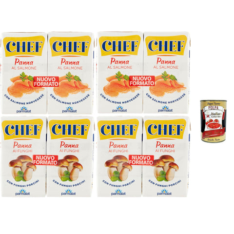 Parmalat Panna Chef Testpaket, Funghi und Salmone Sahne Kochcreme creme mit Lachs und Pilzen, double cream with salmon und mushroom, 4x (2x125 ml) italienisch