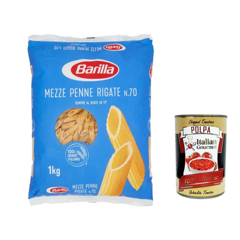 Pasta Mezze Penne Längliche Pasta Pasta Mezze Penne Rigate nr. 70, 100% italienisch Nudeln 1kg pack 12x Original italienisch inkl. Italian Gourmet Polpa 400g 8076809540506
