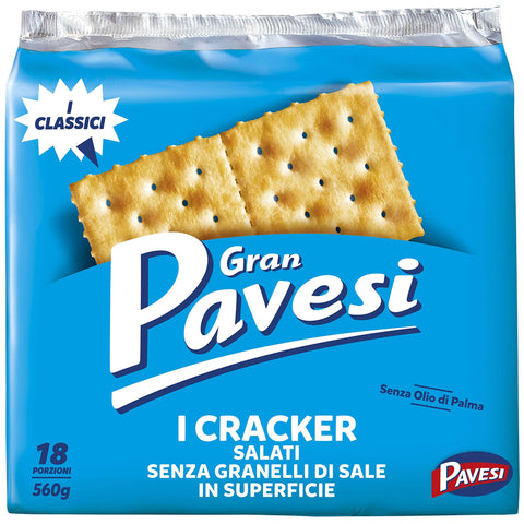 Pavesi Gran Cracker ohne Salzkörnchen in der Oberfläche, ohne Palmenöl - 18 Packungen (560 g) Original italienisch