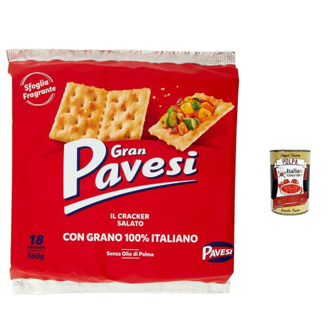Pavesi Crackers Pavesi Gran Crackers salati Salzgebäck gesalzen 560g kekse gebäck 3x Original italienisch inkl. Italian Gourmet Polpa 400g 8013355000238