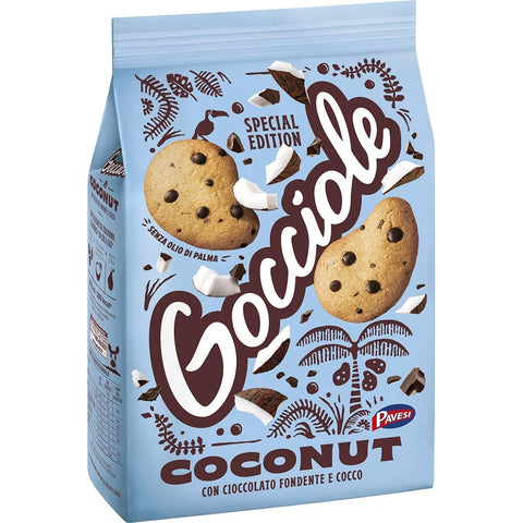 Pavesi Kekse Pavesi Barilla Pavesi Gocciole Coconut Shortbread-Kekse mit dunkler Schokolade und Kokosnuss Kekse mit Schokotropfen 320 g italienisch Original 8013355501230