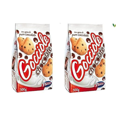 Pavesi "Gocciole Chocolate" - Kekse mit Schokoladentropfen, ohne Palmöl,, 2 Stück 500 g Original italienisch