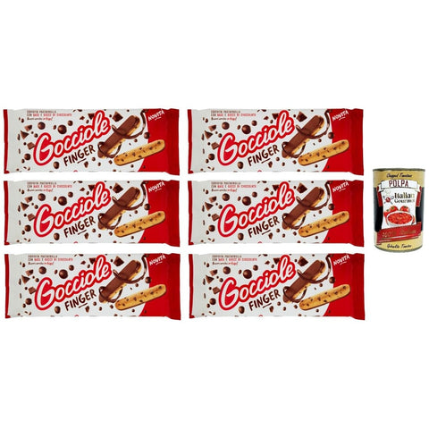 Pavesi Kekse Pavesi GOCCIOLE FINGER, Keks mit Schokolade bedeckt, Feiner Mürbeteig mit vielen Schokoladenstückchen 120g 6x Original italienisch inkl. Italian Gourmet Polpa 400g 8013355501612
