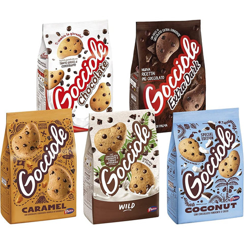 Pavesi Kekse Pavesi Mix Assorted Pack with Chocolate Gocciole, Caramel, Coconut, Wild und Extra Dark Kekse mit Chocolate Drops italienisch Original 8013355501490