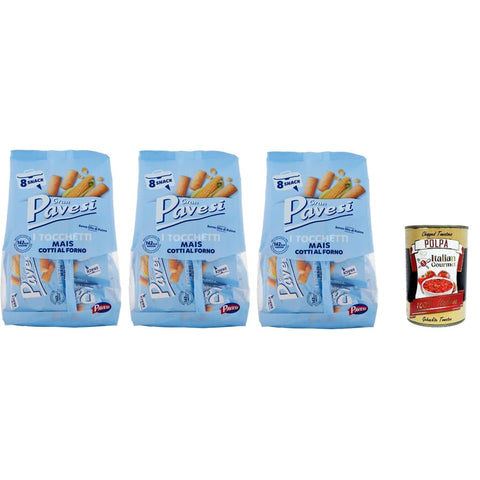Pavesi Snack Kuchen & Backwaren Pavesi Gran Snack Tocchetti, Snack al Mais im Ofen gekocht, Ohne Palmöl, 3x 256g Original italienisch inkl. Italian Gourmet Polpa 400g 8013355500578