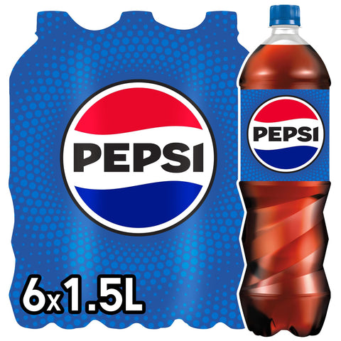 Pepsi Cola Das Original von Pepsi Koffeinhaltige Cola in Flaschen aus 100% recyceltem Material EINWEG ( ) (Verpackungsdesign kann abweichen) 6x1.5 l 5 l