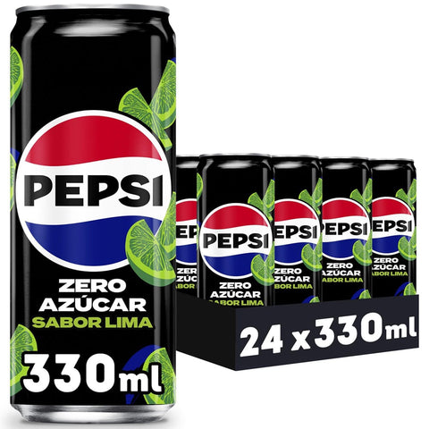 Pepsi Cola Pepsi Zero Lime, Zero Sugar, 330 ml - Packung mit 24 Dosen Original italienisch 8410494300142