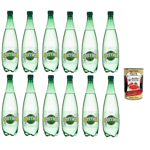 PERRIER Aromatisiertes Wasser PERRIER Mineralwasser Sparkling water PET Flasche 12x1Lt Original italienisch inkl. Italian Gourmet Polpa 400g 3179732348913