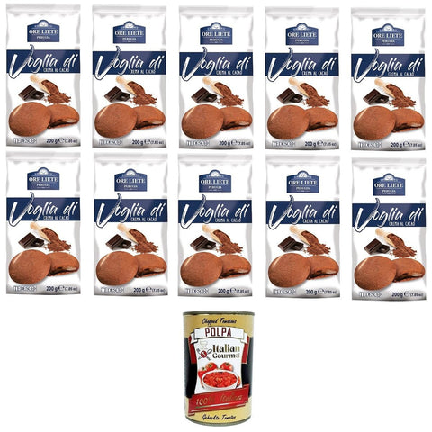 Perugina Ore Liete Perugia Voglia Di Biscotti di frolla ripieni di Crema al Cacao Lust auf Mürbeteigkekse gefüllt mit Kakaocreme 10x200 gr italienisch Original