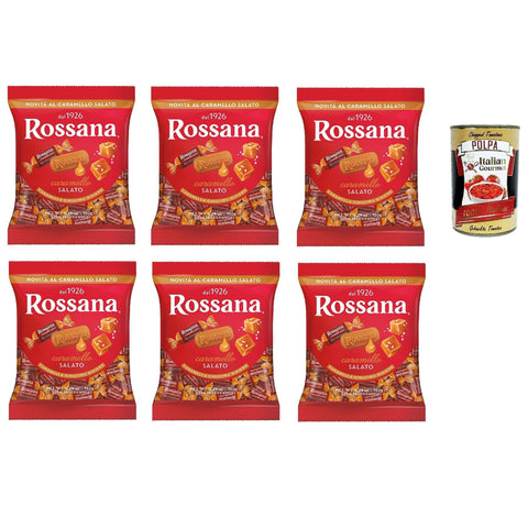 Perugina Caramelle Rossana ripene al caramello salato, Salat Karamell ausgestopfte Süßigkeiten gluten frei, 6x 150 g Candies, italien Bonbon Lollies italienisch Original