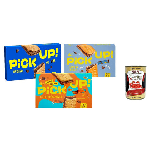 Pick Up Snack Kuchen & Backwaren Pick Up Testpaket, Milchschokoladentafel im Doppelkeks, 3x112 g Packung, Jede Packung enthält 4 Kekse à 28 g italienisch Original + kostenlos Polpa di Pomodoro 400 8032804040014