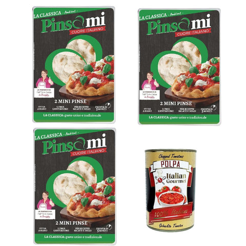 Pinsami cuore italiano Pinsami 2 Mini Pinsa Gourmet Romana hausgemacht von Benedetta à 230 Gramm 6x italienisch Original Pastasauce + kostenlos pelati 400 g