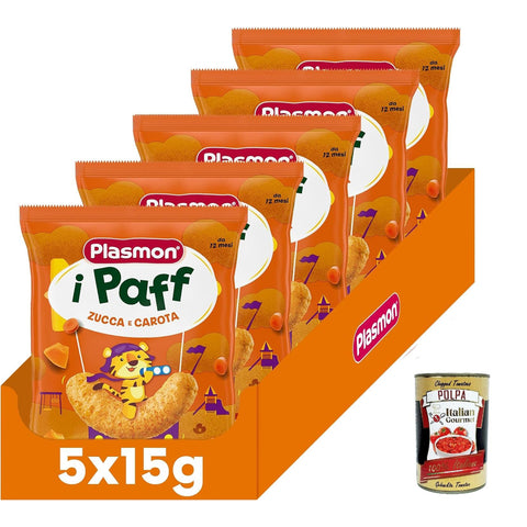 Plasmon Snack i Paff Zucca e Carote Snack non fritti e senza sale aggiunto 5x15g Original italienisch