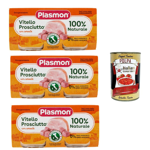 Plasmon Fleisch, Geflügel & Wild Plasmon Carne Vitello prosciutto e cereale 3x (2x80g) Mit italienischem Fleisch, 100% natürlich, ohne Stärken und Räume hinzugefügt Original italienisch inkl. Italian Gourmet Polpa 400g 8001040016596