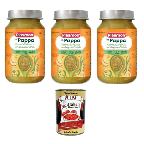 Plasmon Gemüse Plasmon la Pappa Crema di Patate con Legumi Verdi Cremiger Kartoffel Pappa mit grünen Hülsenfrüchten 3x200 g italienisch Original 8032804040014