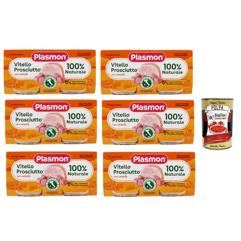 Plasmon Kekse, Zwieback & Chips Plasmon Carne Vitello prosciutto e cereale 6x (2x80 g) Mit italienischem Fleisch, 100% natürlich, ohne Stärken und Räume hinzugefügt italienisch Original 8032804040014
