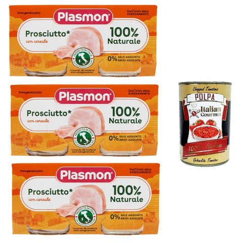 Plasmon Snack Kuchen & Backwaren Plasmon Carne Prosciutto e cereale 3x (2x80g) Mit italienischem Fleisch, 100% natürlich, ohne Stärken und Räume hinzugefügt Original italienisch inkl. Italian Gourmet Polpa 400g 8032804040014