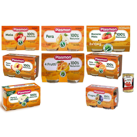 Plasmon Frutta Testpaket 8x (2x80 g) Nur mit italienischen Frucht, 100% natürlich, mit Zugabe von Vitamin C italienisch Original