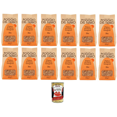 Poggio del Farro - Flakes di Farro Integrale Vollkorn-Dinkelflocken 12x300 g italienisch Original Pastasauce + kostenlos polpa 400 g