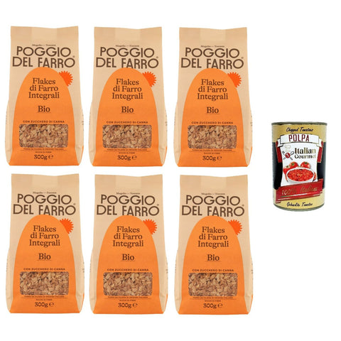 Poggio del Farro - Flakes di Farro Integrale Vollkorn-Dinkelflocken 6x300 g italienisch Original Pastasauce + kostenlos polpa 400 g