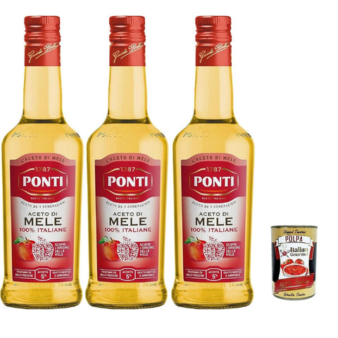 Ponti Aceto di Mele 100% Italiane, Apfelessig mit einem sanften und harmonischen Geschmack 3x500ml Original italienisch Feinkost