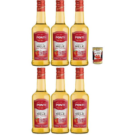 Ponti Essig Ponti Aceto di Mele 100% Italiane, Apfelessig mit einem sanften und harmonischen Geschmack, 5% Säure, ideal für das Aromatisieren Ihrer Salate und Fleisch, 6x 500 ml Original italienisch inkl. Italian Gourmet Polpa 400g 8001010038801